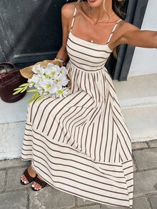 Serisse Women's Casual Striped Spaghetti Strap Dress,Summer Dresses For Women - Apricot - View 7