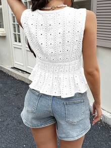 Serisse Women's Vacation Floral Embroidery Sexy Ruffle Hem Tie Back Camisole White Summer Holiday Resort - White - View 2