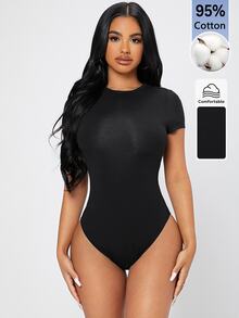 SHEIN PETITE 純色修身連身衣，小碼女款 - 黑色 - 查看 4