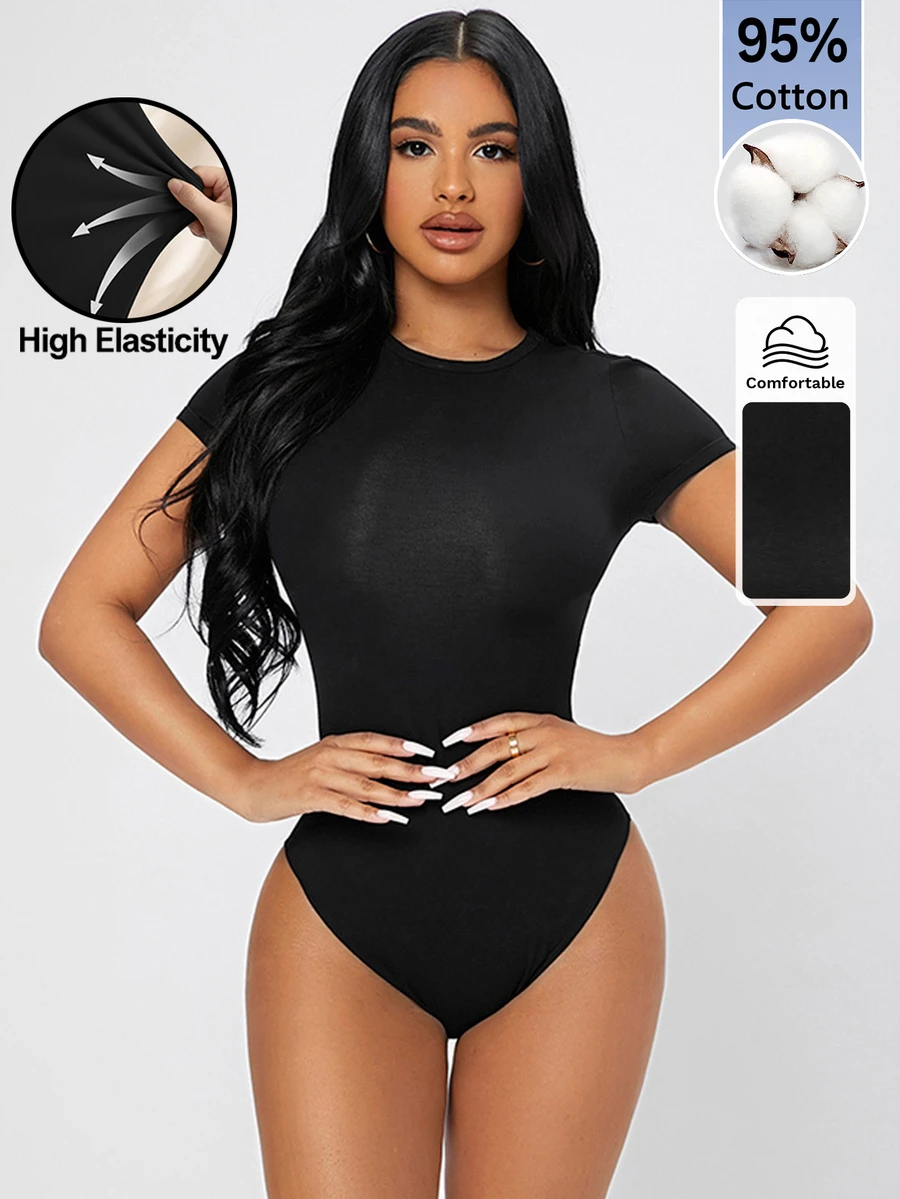 SHEIN PETITE 純色修身連身衣,小碼女款 - 黑色 - 查看 1