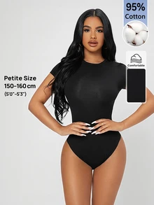 SHEIN PETITE 純色修身連身衣，小碼女款 - 黑色 - 查看 6