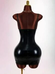Amplova 女士粉色乳胶吊带连衣裙，性感抹胸式细肩带紧身连衣裙，带束腰钢圈 - 黑色 - 查看 3