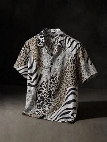 Manfinity RebelGame Men Leopard & Zebra Stripe Short Sleeve Shirt, Streetwear Inspired, Vacation, Father's Day Gifts - Multicolor - View 2