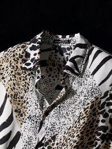 Manfinity RebelGame Men Leopard & Zebra Stripe Short Sleeve Shirt, Streetwear Inspired, Vacation, Father's Day Gifts - Multicolor - View 5