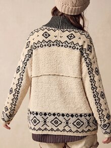 Bohemela Plus Size Vintage Fashion Horn Button Jacquard Long Sleeve Knit Cardigan - Multicolor - View 7
