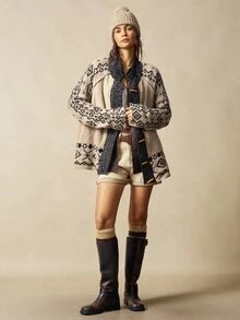 Bohemela Plus Size Vintage Fashion Horn Button Jacquard Long Sleeve Knit Cardigan - Multicolor - View 3