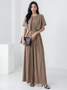 Heiryn Women's Elegant Commuter Cropped Top And Pants 2 Pieces Set - Khaki - View 6