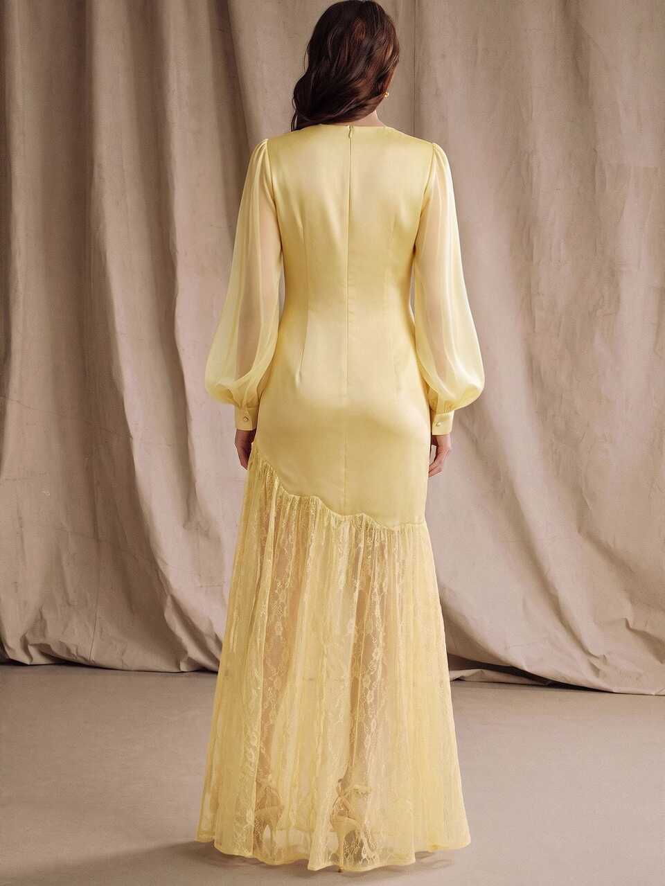 Elegant Spring/Autumn Satin Contrast Lace Women's Party Dress