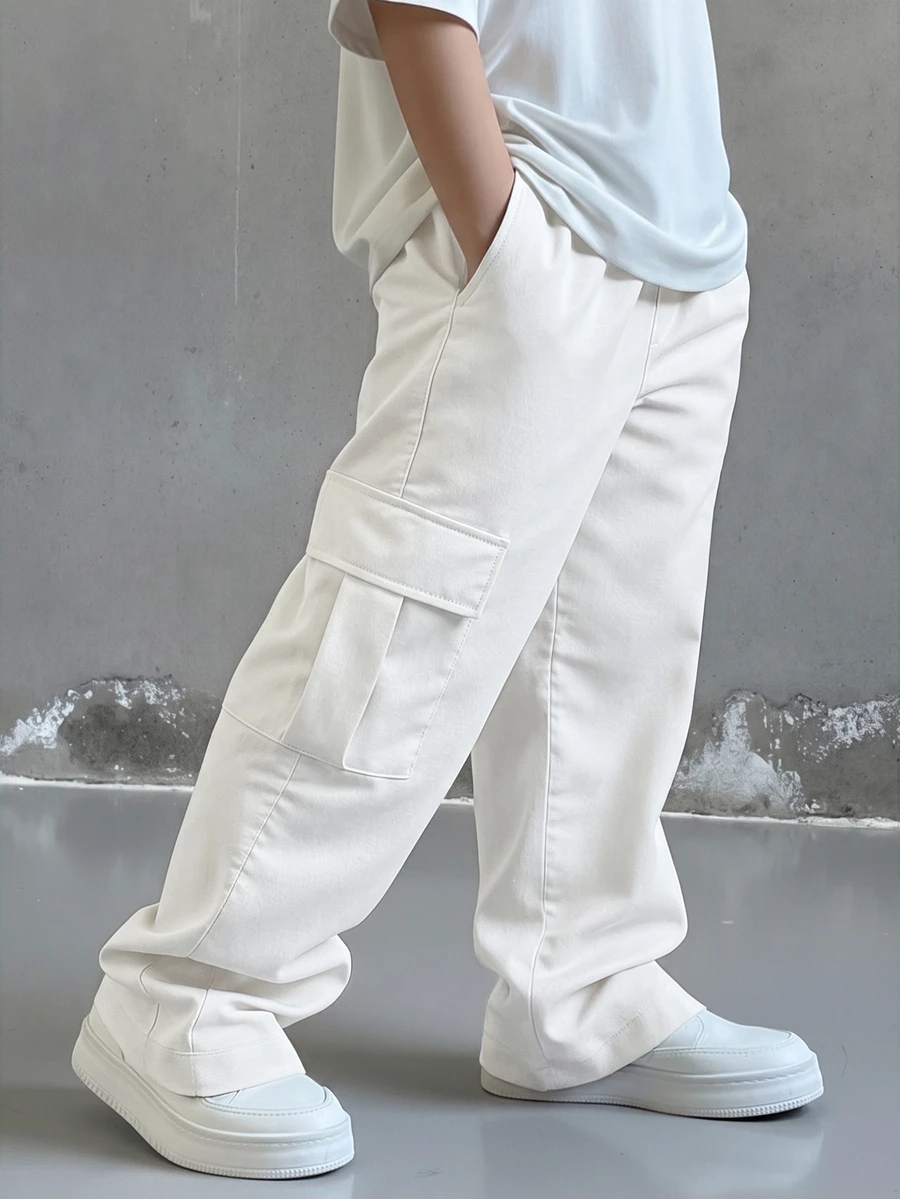SHEIN Teen Boy Casual Versatile Solid Color Cargo Pants - White - View 1
