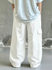 SHEIN Teen Boy Casual Versatile Solid Color Cargo Pants - White - View 2