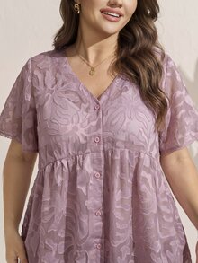 Comfylo Plus Size Vacation Casual Solid Color Cut-Out Shirt - Dusty Pink - View 7