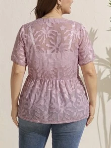 Comfylo Plus Size Vacation Casual Solid Color Cut-Out Shirt - Dusty Pink - View 2
