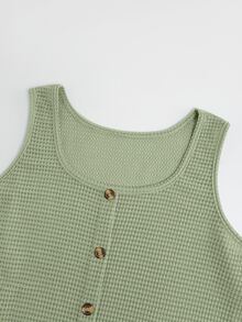 SHEIN VCAY 2pcs Plus Size Women's Summer Vacation Button Decor Sleeveless Camisole Tank Top (Apricot Stripe + Green 2-Piece Set) - Multicolor - View 10