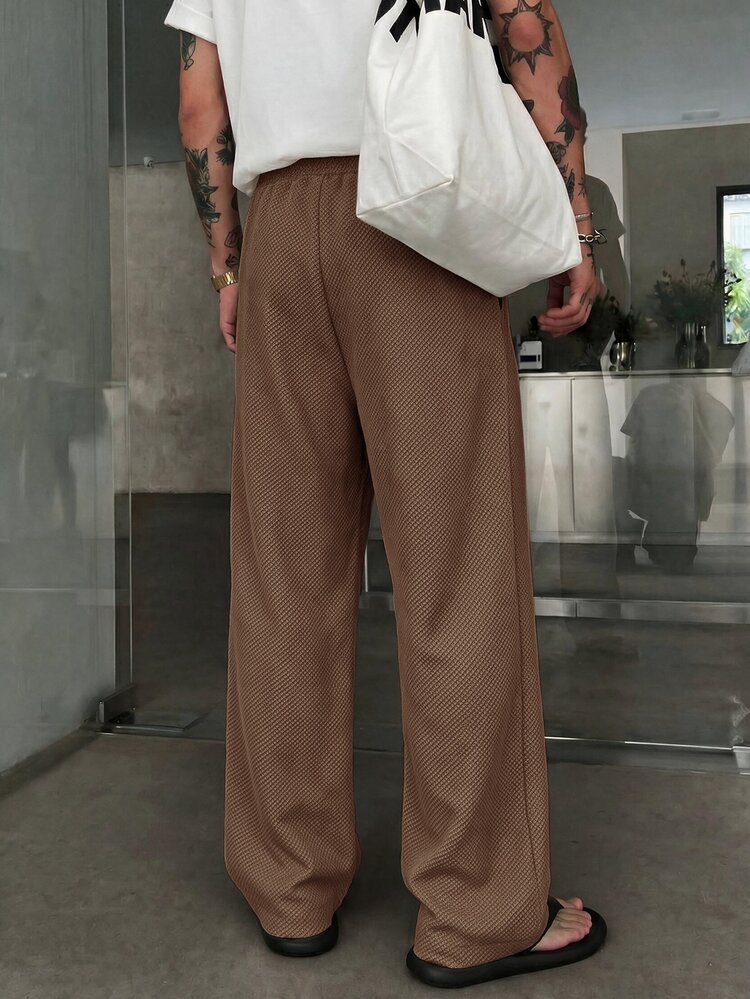 STEELVANCE Men's Solid Color Drawstring Waist Casual Versatile Daily Wear Long Pants - Khaki - View 2
