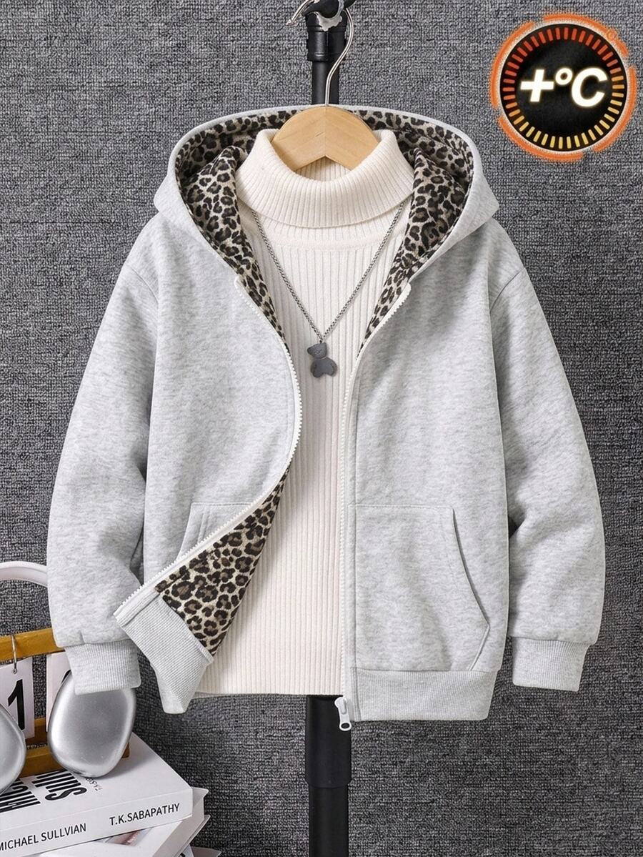 SHEIN جاكيت خريفي سميك بغطاء رأس للأطفال والفتيان الصغار بتصميم كاجوال متعدد الاستخدامات مع رقعات وألوان متباينة - متعدد الألوان - مشاهدة 1