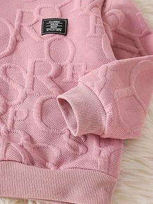 SHEIN Explorewe 2件套少女休闲字母压花卫衣和运动裤套装，秋冬 - 粉色 - 查看 4