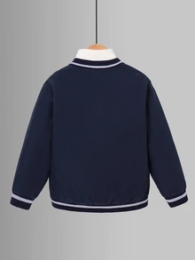 SHEIN 兒童小男孩可正反穿時尚鈕扣長袖秋冬夾克外套，適合日常穿著 - 彩色 - 查看 2