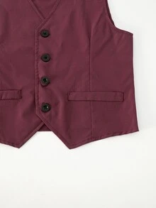 SHEIN Tween Boys 2Pcs Soft Breathable Linen Formal Vest Pants Suit Set Early Fall Back To School Wedding Graduation Piano Recital Kids Clothing Set - Burgundy - View 5