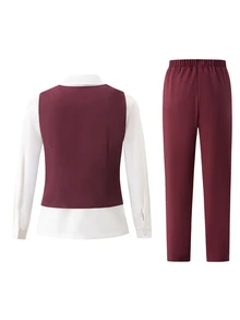 SHEIN Tween Boys 2Pcs Soft Breathable Linen Formal Vest Pants Suit Set Early Fall Back To School Wedding Graduation Piano Recital Kids Clothing Set - Burgundy - View 2