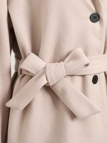 SHEIN Teen Girls Overcoats Autumn/Winter New Apricot Lapel Tie Waist Mid-Length Overcoat - Apricot - View 4