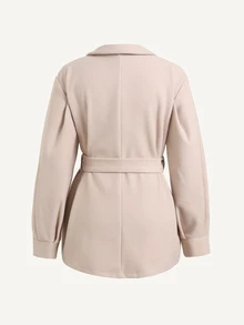 SHEIN Teen Girls Overcoats Autumn/Winter New Apricot Lapel Tie Waist Mid-Length Overcoat - Apricot - View 2