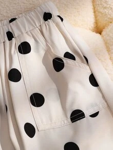 SHEIN 少女款編織波點雙貼袋休閒直筒長褲 - 白色 - 查看 6