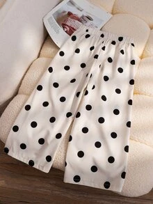 SHEIN 少女款編織波點雙貼袋休閒直筒長褲 - 白色 - 查看 2