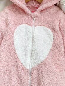 Comfy Newborn Baby Girl Pink Bear & Cat Print Warm Long Sleeve Romper Set For Autumn Winter - Baby Pink - View 5