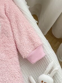 Comfy Newborn Baby Girl Pink Bear & Cat Print Warm Long Sleeve Romper Set For Autumn Winter - Baby Pink - View 6