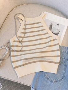 GlowEve Women's Sleeveless Line Print Tank Top - Apricot - View 2