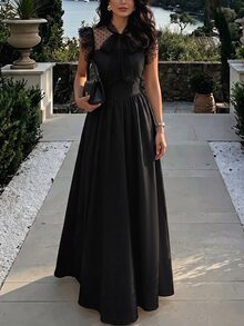Flora Isola Flora Isola Damen Frühling/Sommer Mode elegantes Kleid mit Schleife, flatternden Ärmeln und geraffter Taille, geeignet für Dates, Abendpartys, Treffen, Einkaufen und Fotos - Schwarz - Übersicht 4