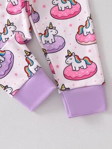 Bộ đồ ngủ bé gái 2 món ôm sát, vải gân mềm co giãn cao, họa tiết kỳ lân màu sắc dễ thương in toàn thân, tay dài quần dài - Màu Hồng baby - Xem 8