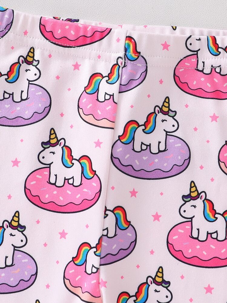 2pcs Baby Girl Comfortable Soft High Elastic Ribbed Fabric Cute Colorful Unicorn Pattern All-Over Print Long Sleeve Long Pants Tight Pajama Set - Baby Pink - View 9