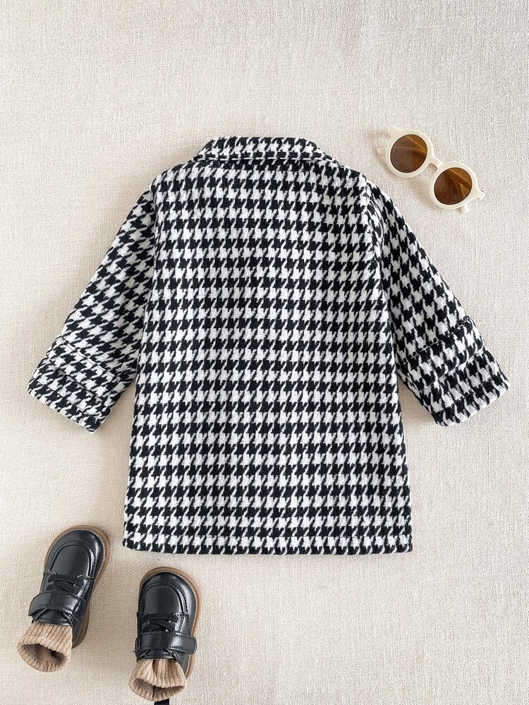 Souflis Souflis Baby Boy Vintage Houndstooth Long Sleeve Double-Breasted Coat For 1st Birthday Party, Street Style Photography - Black and White - View 2