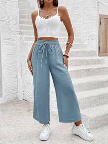 SHEIN Frenchy Women Solid Color Minimalist Style Pants, Suitable For Summer Winter Chic Casual Spring - Iron Gray - View 5