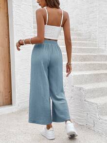 SHEIN Frenchy Women Solid Color Minimalist Style Pants, Suitable For Summer Winter Chic Casual Spring - Iron Gray - View 2