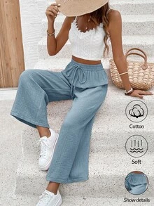 SHEIN Frenchy Women Solid Color Minimalist Style Pants, Suitable For Summer Winter Chic Casual Spring - Iron Gray - View 7