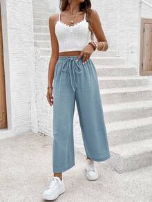 SHEIN Frenchy Women Solid Color Minimalist Style Pants, Suitable For Summer Winter Chic Casual Spring - Iron Gray - View 3