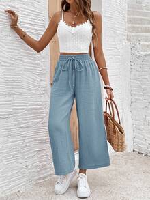 SHEIN Frenchy Women Solid Color Minimalist Style Pants, Suitable For Summer Winter Chic Casual Spring - Iron Gray - View 4