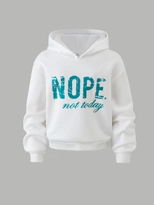 SHEIN Sparklyn 青少年女孩字母印花連帽衛衣與寬腿工裝褲兩件套休閒街頭風秋冬套裝 - 水鴨藍 - 查看 6