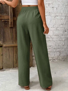 SHEIN Frenchy Women's Casual Solid Color Pants - Army Green - View 2