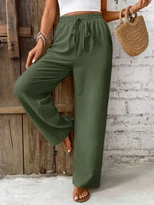 SHEIN Frenchy Women's Casual Solid Color Pants - Army Green - View 5