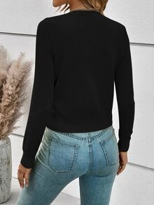 SHEIN Frenchy Women's Solid Color Single-Breasted Long Sleeve Cropped Casual Cardigan, Autumn/Winter,Long Sleeve Tops,Tops For School Black Business Office Business - Black - View 2