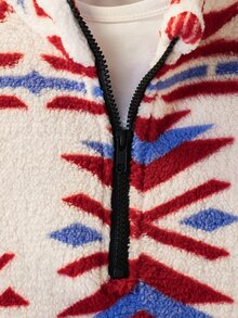 Tween Boy Casual Western Cowboy Vacation Style Geometric Pattern Kangaroo Pocket Half Zip Fleece Jacket, - Multicolor - View 5
