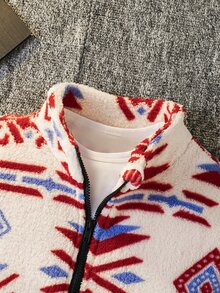 Tween Boy Casual Western Cowboy Vacation Style Geometric Pattern Kangaroo Pocket Half Zip Fleece Jacket, - Multicolor - View 8