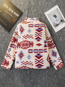 Tween Boy Casual Western Cowboy Vacation Style Geometric Pattern Kangaroo Pocket Half Zip Fleece Jacket, - Multicolor - View 2