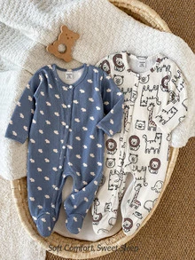 SHEIN Vintaside Kids Random 1 Autumn/Winter Sets Newborn 0-12 Months Jumpsuit Forest Style Cute Ditsy Floral With Chain Craft Contrast Color Fresh Style Long Sleeve - Multicolor - View 3