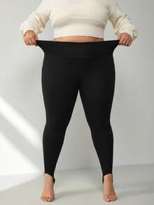 SHEIN CURVE+ Plus Size Women's Slim Fit Stirrup Leggings, Suitable For Halloween/Autumn/Winter Wear - Black - View 7