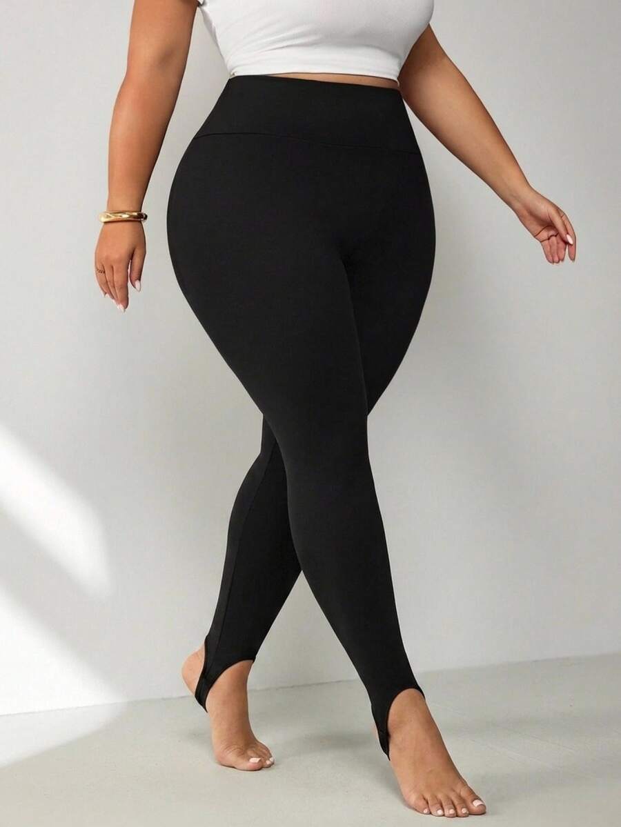 SHEIN CURVE+ Plus Size Women's Slim Fit Stirrup Leggings, Suitable For Halloween/Autumn/Winter Wear