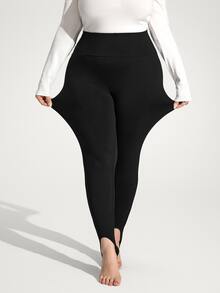 SHEIN CURVE+ Plus Size Women's Slim Fit Stirrup Leggings, Suitable For Halloween/Autumn/Winter Wear - Black - View 8